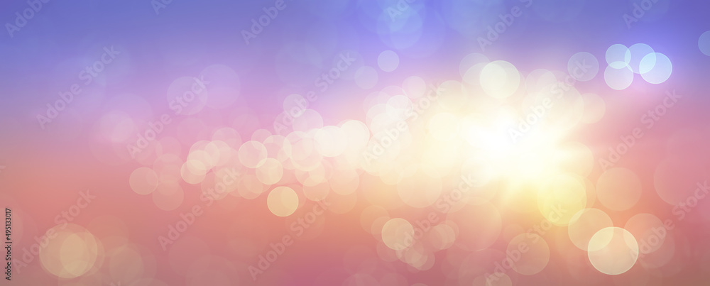 Poster colourful abstract background with bright glowing light and round bokeh effect.