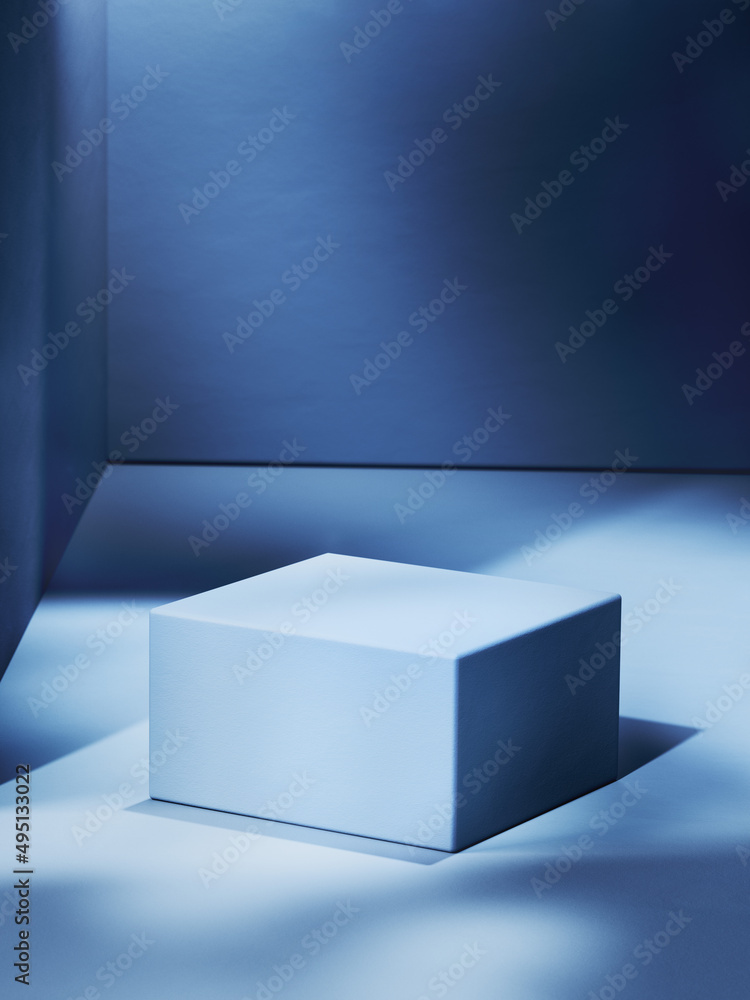 Poster empty elevated base, blue toned image. 3d computer graphic template of displaying place for your pro
