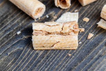 wheat waffles twisted during dessert preparation