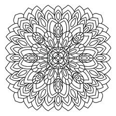 Mandala coloring book. Anti-stress coloring. Abstract vector black round, heptagon lace design - mandala, ethnic decorative element.