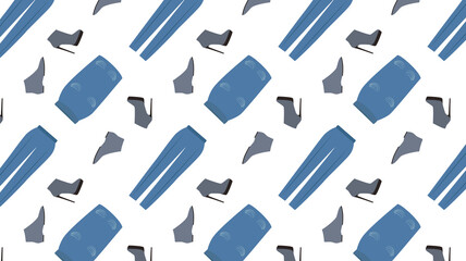 Naklejka premium Seamless pattern with various women's clothing, shoes and accessories in in pink color