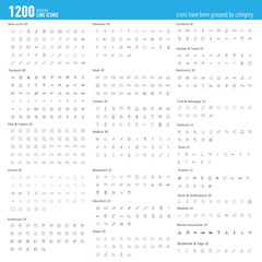 1200 Mordern line Icons set. icons have been grouped by category