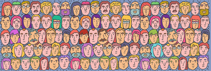 People avatar big set. Different portraits of hand drawing . Man and woman faces . Vector flat style cartoon illustration