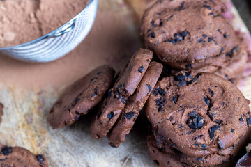sweet crispy dessert of chocolate cookies with chocolate