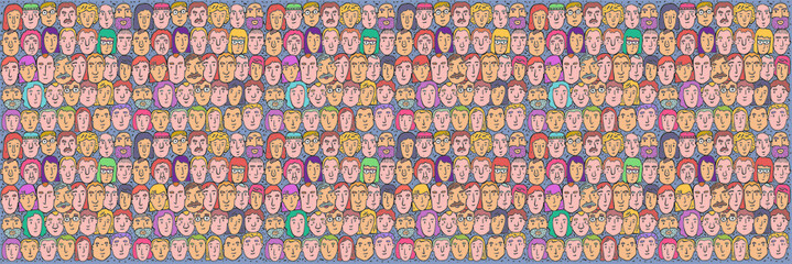 People avatar big set. Different portraits of hand drawing . Man and woman faces . Vector flat style cartoon illustration