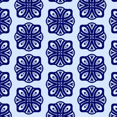 Abstract Seamless Pattern with Geometric Flowers Motifs