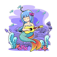 Obraz na płótnie Canvas mermaid playing gitar verctor illustration cartoon design