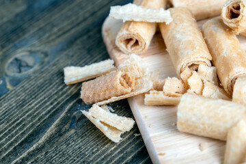 wheat waffles twisted during dessert preparation