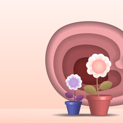 Two simple flowers in pots with 3d effect on the wall.