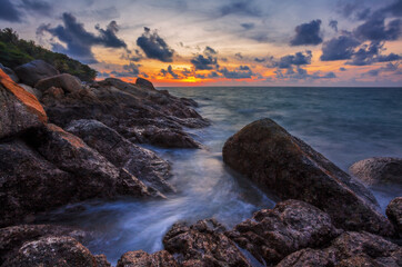 Colorful tropical beach at sunset