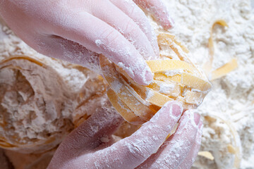 dry uncooked noodles with wheat flour