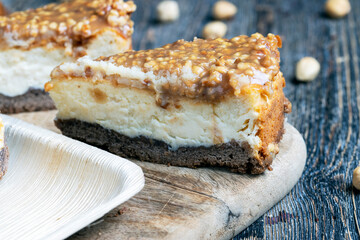 sweet and delicious cake with nuts and caramel