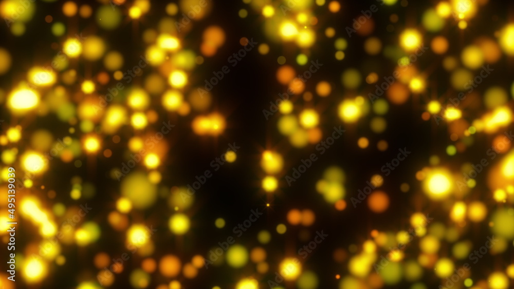 Poster gold glowing particles. computer generated 3d render