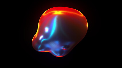 Computer generated iridescent metaball. Division and merger spherical shapes in the space. 3d rendering abstract background