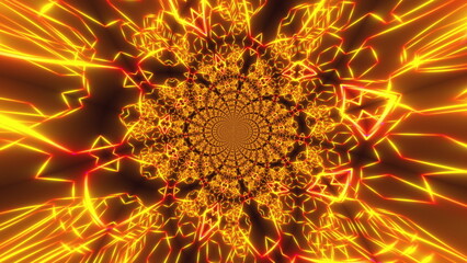 Neon road from the triangular arcade and balls, computer generated. 3d rendering of virtual background