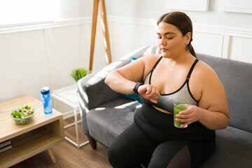 Woman using a fitness app tracker