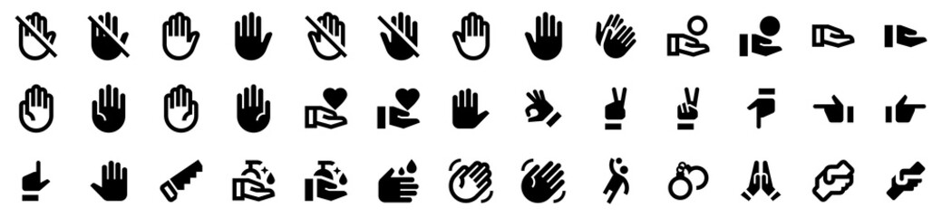 Collection of Hand icons. Black flat icon set isolated on white Background