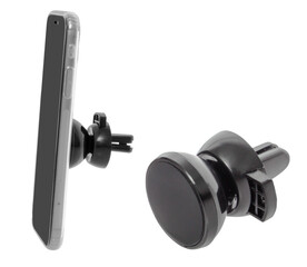 car holder for a phone with a phone, isolated on a white background