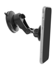 car holder for a phone with a phone, isolated on a white background