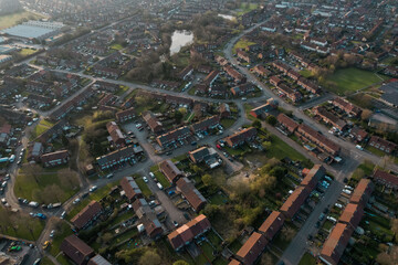 Obraz premium Aerial View Houses Residential British England Drone Above View Summer Blue Sky Estate Agent.