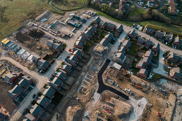 aerial view of a new housing development being built in the UK.