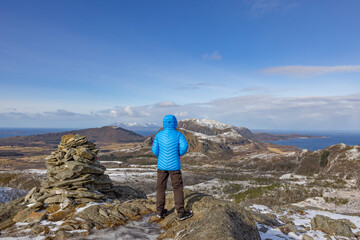 Woman on a mountain hike to the mountain Salbuhatten,Helgeland,Northern Norway,scandinavia,Europe