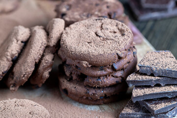 sweet crispy dessert of chocolate cookies with chocolate