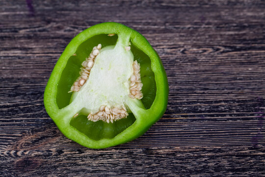 Ripe Green Pepper Cut In Half