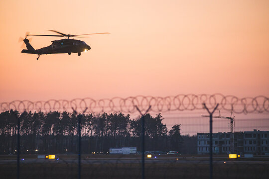 Black Hawk helicopter securing the visit of the president of the United States to Poland, landing at the airport in Jasionka