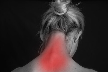 neck of a young girl, pain in the spine on the neck, osteochondrosis and scale of the cervical...
