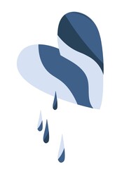 Wounded blue heart of Ukraine. Tears, drops, suffering. Vector isolated illustration. Flat style. Poster, banner, web. Stop the war. Close-up.