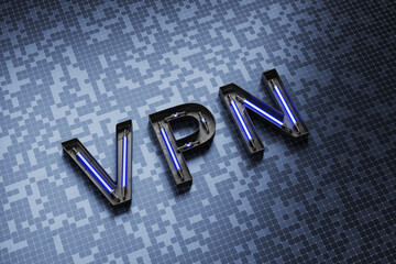 Technolgic symbols. Inscription VPN Data Protection Concept. 3D render.
