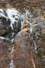Frozen waterfall in the White Mountains in New Hampshire