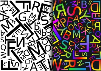 Background with letters scattered chaotic