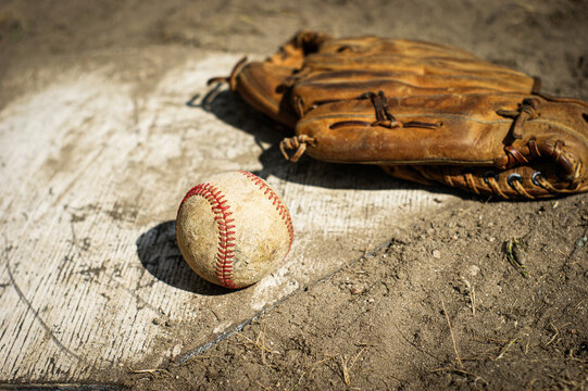 Ol Baseball Glove On Home Plate