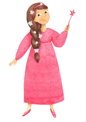 fairy in pink dress with magic wand