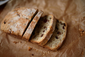 Sliced stollen with dried fruits