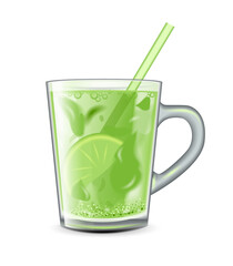 Realistic  glass cup with mojito . Vector  illustration