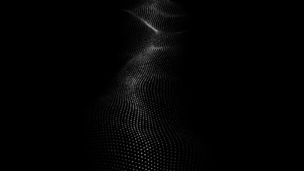 A wave of particles. Abstract dark background with dynamic wave. The concept of technological background. Big data. Vector illustration.