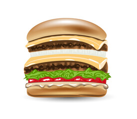 Big burger isolated on white background. Vector illustration