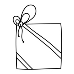 Gift box with ribbon and bow doodle style, hand drawn