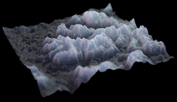 3D render of geographic resource map with mountains. Cross section topology of ground relief with mountains. 3D rendering	