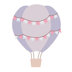 Hot air balloon in the sky. Decor for the children's room balloons and derezhables. Vector illustration isolated on white background