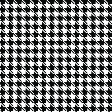Classic retro houndstooth seamless pattern. Geometric checkered plaid background. Black and white colors. Fabric, textile, skirts, clothes, wrapping paper design. Vector illustration.