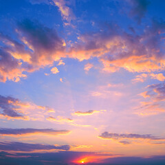 Fantastic sunset against bright blue sky