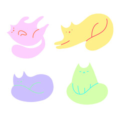 Funny kawaii colorful cats. Set of stickers with cat. Vector illustration 