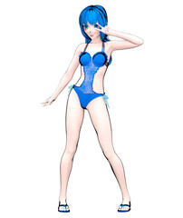 3D comics cosplay anime girl in swimsuit.