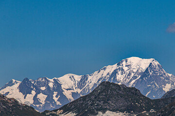 View of the Mont Blanc from Pralognan in the French Alps