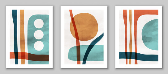 Abstract art,  hand painted, watercolor geometric background. Design for poster, wall decoration, cover, EPS10 vector template, set