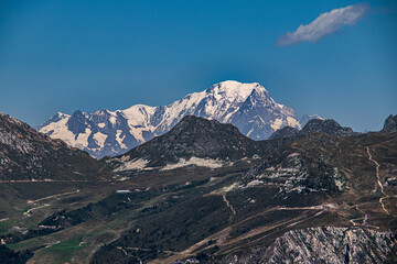 View of the Mont Blanc from Pralognan in the French Alps
